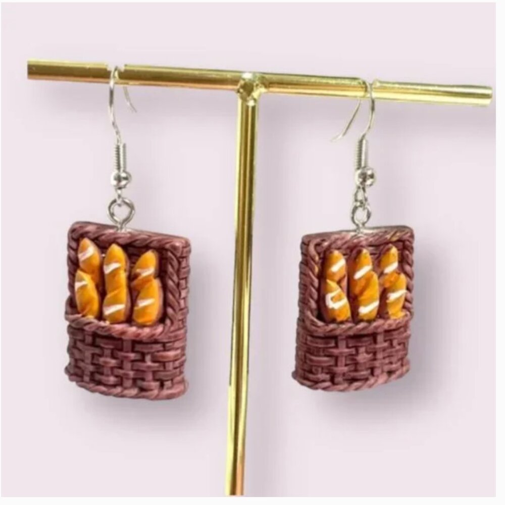 ⭐️❤️FREE Bread Baguette Farmer Market Charm Pop Art Artsy Drop Chic Hip Earrings
